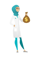 Image showing Muslim doctor holding a money bag.