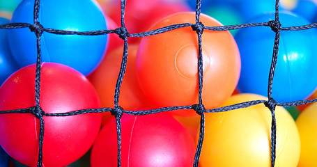 Image showing Colorful plastic toy balls in the play pool