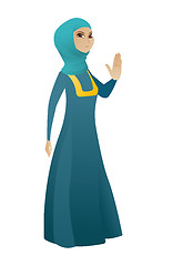 Image showing Muslim business woman showing palm hand.