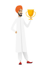 Image showing Hindu businessman holding a trophy.