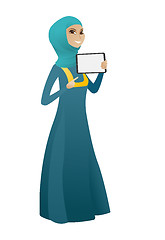 Image showing Smiling business woman holding tablet computer.