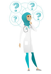 Image showing Thinking doctor with question marks.