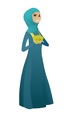 Image showing Happy muslim business woman holding money.