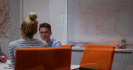 Image showing Startup Business Team At A Meeting at modern office building