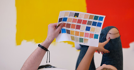 Image showing Happy young couple relaxing after painting