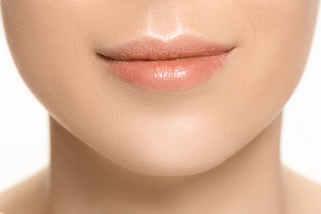 Image showing Perfect Lips. Sexy Girl Mouth close up. Beauty young woman Smile. Natural plump full Lip.