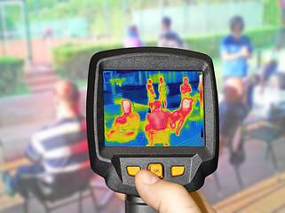 Image showing Recording whit Infrared thermovision camera when People sit at t
