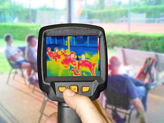 Image showing Recording whit Infrared thermovision camera when People sit at t