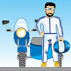Image showing Vector illustration of the person with helmet beside motorcycle