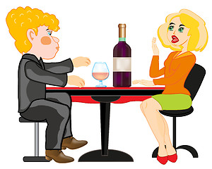 Image showing Girl and lad at the table.Vector illustration