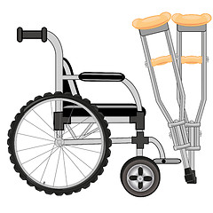 Image showing Vector illustration of the invalid s sidercar and crutches