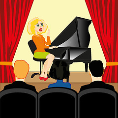 Image showing Girl plays the piano in common-room with spectator