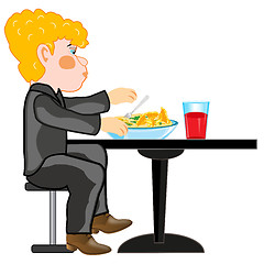 Image showing Young person for eaten by table.Vector illustration