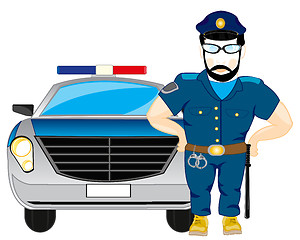 Image showing Police beside its car with flasher.Vector illustration