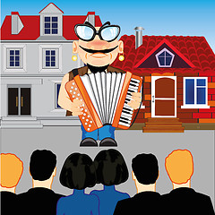 Image showing Musician with accordion emerges before spectator on street