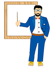 Image showing Vector illustration men teacher beside boards with pick device