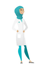Image showing Muslim doctor in medical gown laughing.
