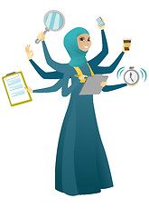 Image showing Business woman coping with multitasking.