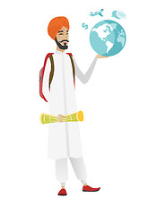 Image showing Hindu traveler man holding map and globe.