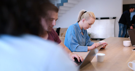 Image showing Startup Business Team At A Meeting at modern office building