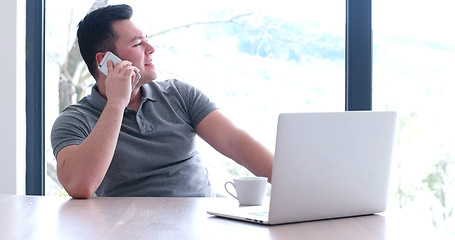 Image showing businessman working using a laptop in startup office