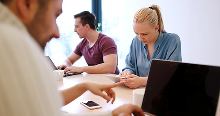 Image showing Startup Business Team At A Meeting at modern office building