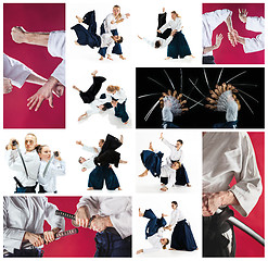 Image showing The men and women fighting at Aikido training in martial arts school. Healthy lifestyle and sports concept.