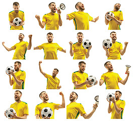 Image showing Brazilian fan celebrating on white background