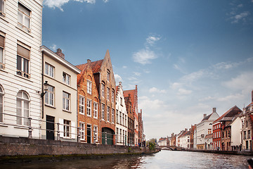 Image showing view canal and colorful traditional houses against cloudy blue s