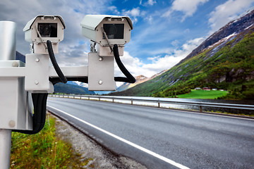 Image showing Radar speed control camera on the road