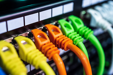 Image showing Colorful Telecommunication Colorful Ethernet Cables Connected to