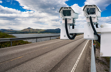 Image showing Radar speed control camera on the road