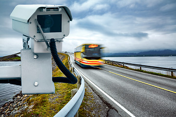 Image showing Radar speed control camera on the road