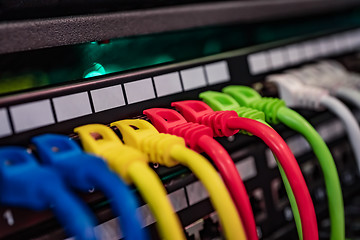 Image showing Colorful Telecommunication Colorful Ethernet Cables Connected to