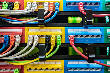 Image showing Colorful Telecommunication Colorful Ethernet Cables Connected to