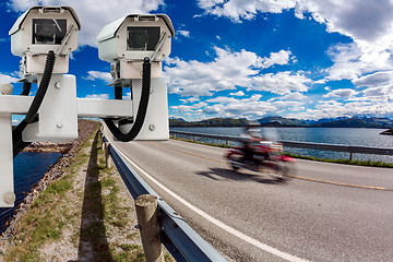 Image showing Radar speed control camera on the road