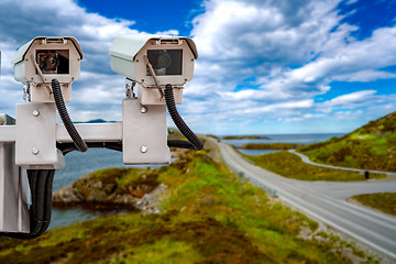 Image showing Radar speed control camera on the road