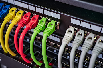 Image showing Colorful Telecommunication Colorful Ethernet Cables Connected to