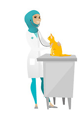 Image showing Veterinarian examining cat vector illustration.