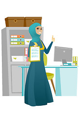 Image showing Business woman with clipboard giving thumb up.