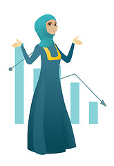 Image showing Bancrupt muslim business woman with spread arms.