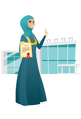 Image showing Young muslim business woman holding a certificate.