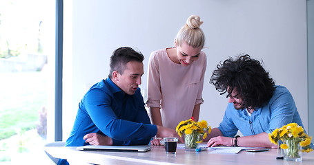 Image showing Startup Business Team At A Meeting at modern office building