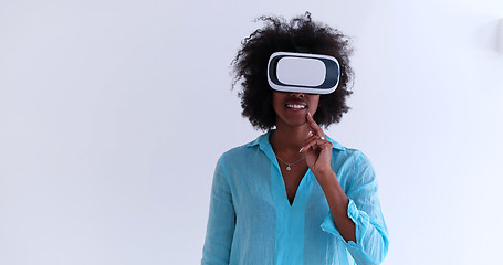 Image showing black girl using VR headset glasses of virtual reality