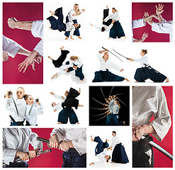 Image showing The men and women fighting at Aikido training in martial arts school. Healthy lifestyle and sports concept.