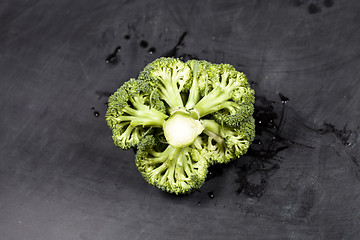 Image showing Fresh organic green wet broccoli.