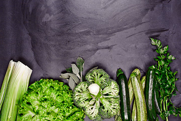 Image showing Variety of green vegetables and herbs.