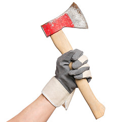 Image showing Worker hand with Ax