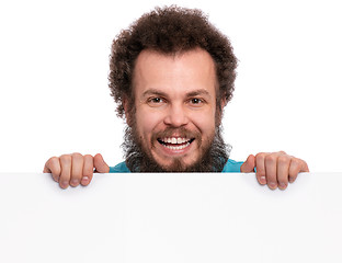 Image showing Crazy man with blank signboard