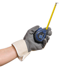 Image showing Worker hand with Tape-measure